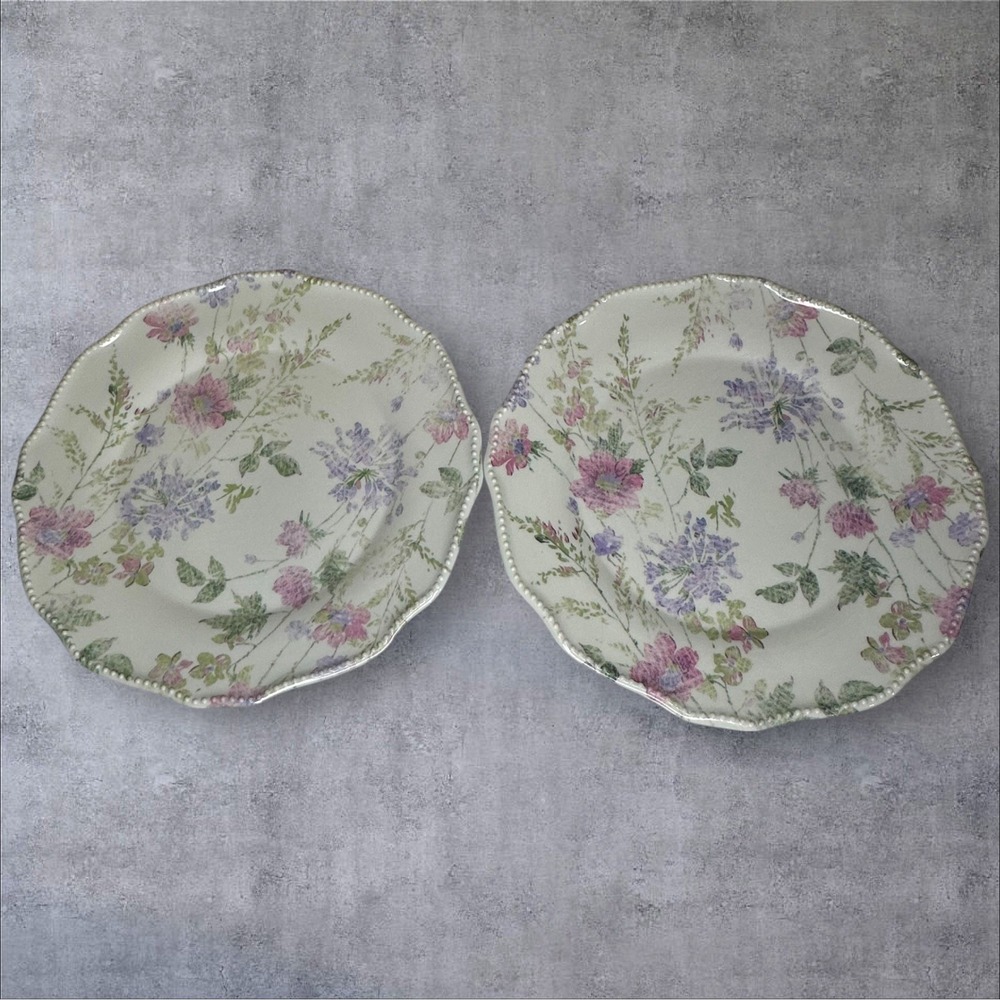 Set‎ of 2 -HTF April Cornell Melamine Plates PurplePink Floral Dinner Luncheon